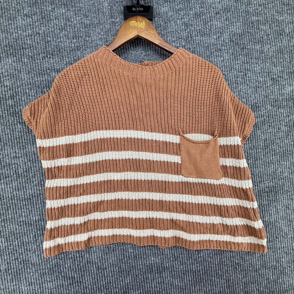 Zenana Sweater Vest Womens Medium Brown Excellent Striped Mock Neck TW-2531Y